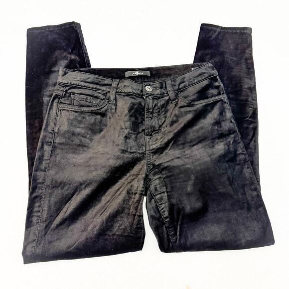 7 For All Mankind Faux Velvet Textured Denim Jeans Black Size 27 - Picture 4 of 7
